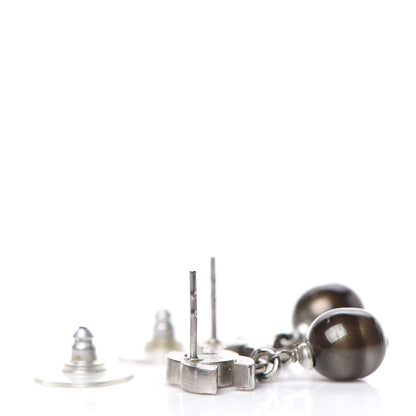 Chanel Crystal Pearl CC Drop Earrings Grey Silver 3 of 5