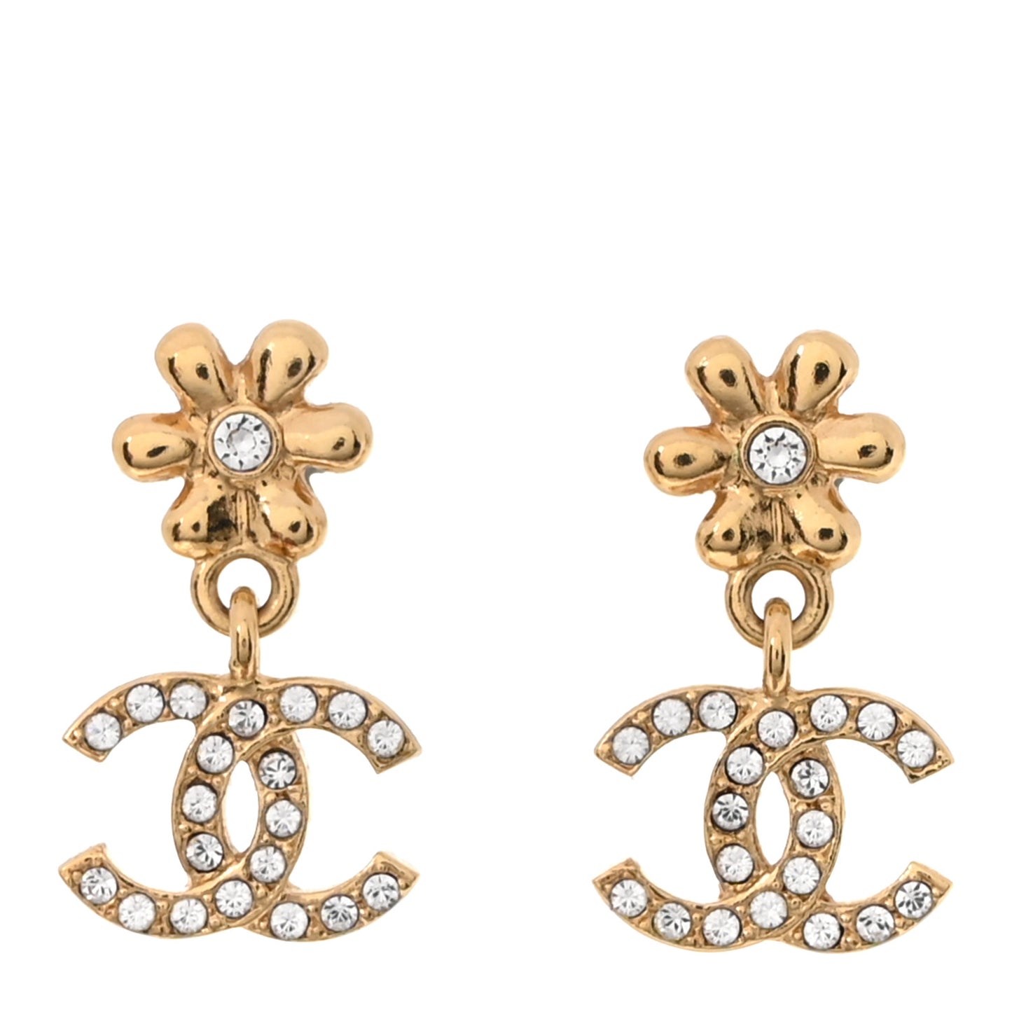 Crystal CC Flower Drop Earrings Gold
