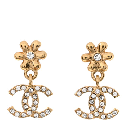 Chanel Crystal CC Flower Drop Earrings Gold 1 of 5