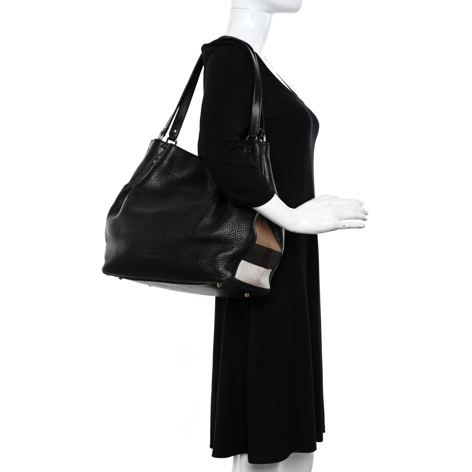 Burberry Grainy Calfskin House Check Medium Maidstone Black 2 of 17