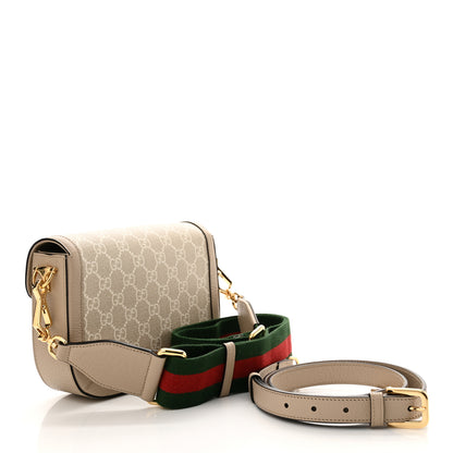 Gucci GG Supreme Monogram Textured Dollar Calfskin Web Mini Horsebit 1955 Shoulder Bag Beige Mystic White Oatmeal 3 of 13