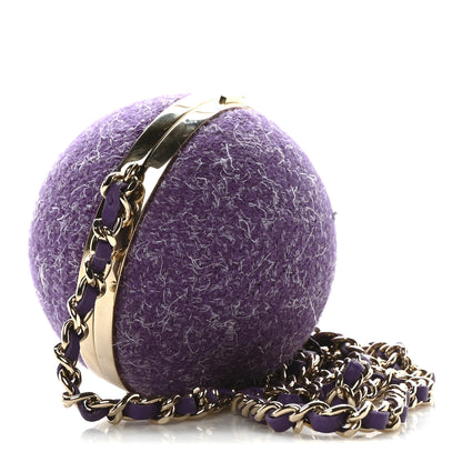 Chanel Tweed Minaudiere Round Chain Clutch Purple 3 of 11