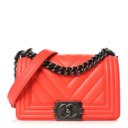 Chanel Calfskin Chevron Quilted Small Boy Flap Coral 1 of 9