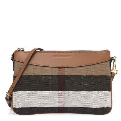 Burberry Mega Check Peyton Crossbody Clutch Bag Saddle Brown 1 of 9
