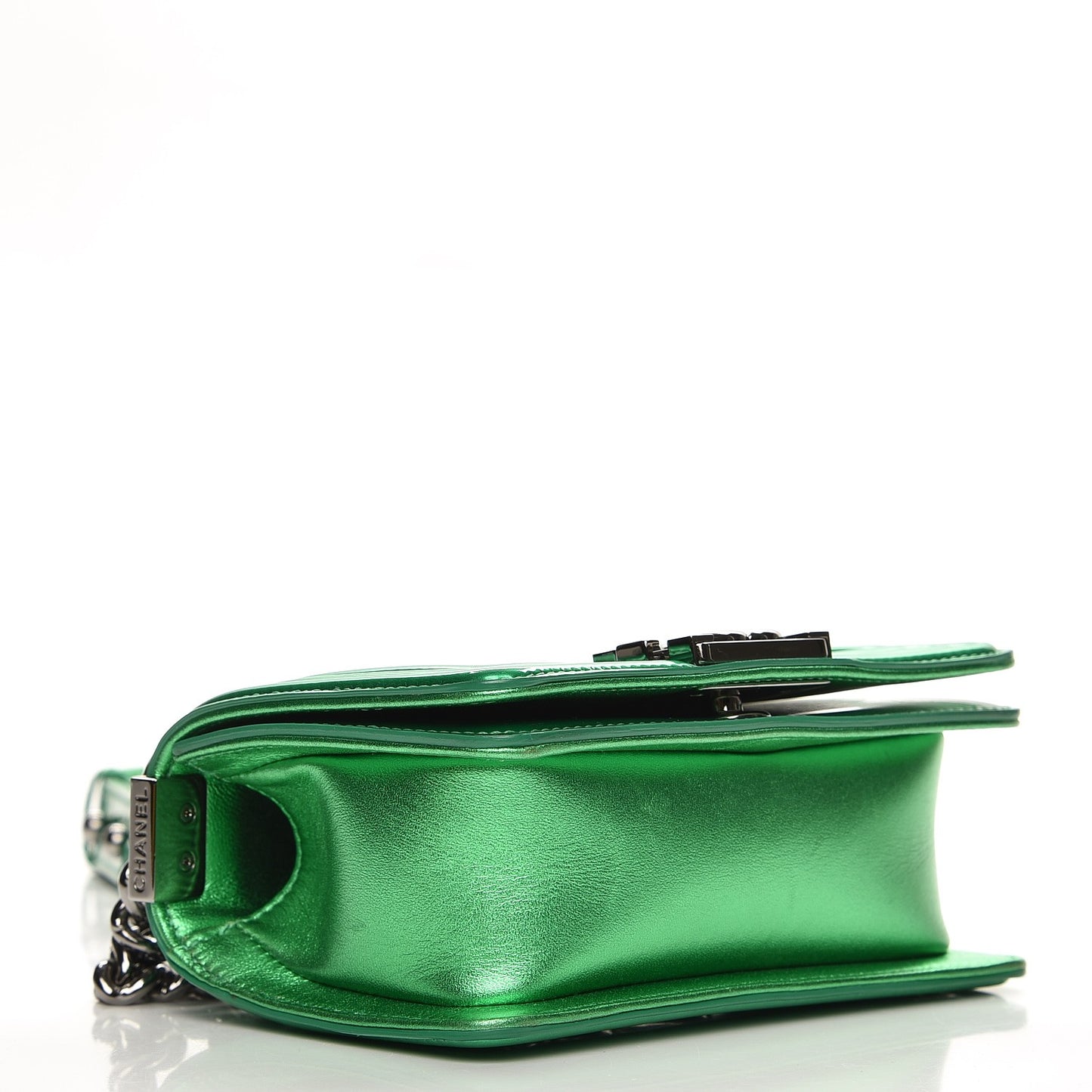 Metallic Patent Calfskin Quilted Mini Boy Flap Green