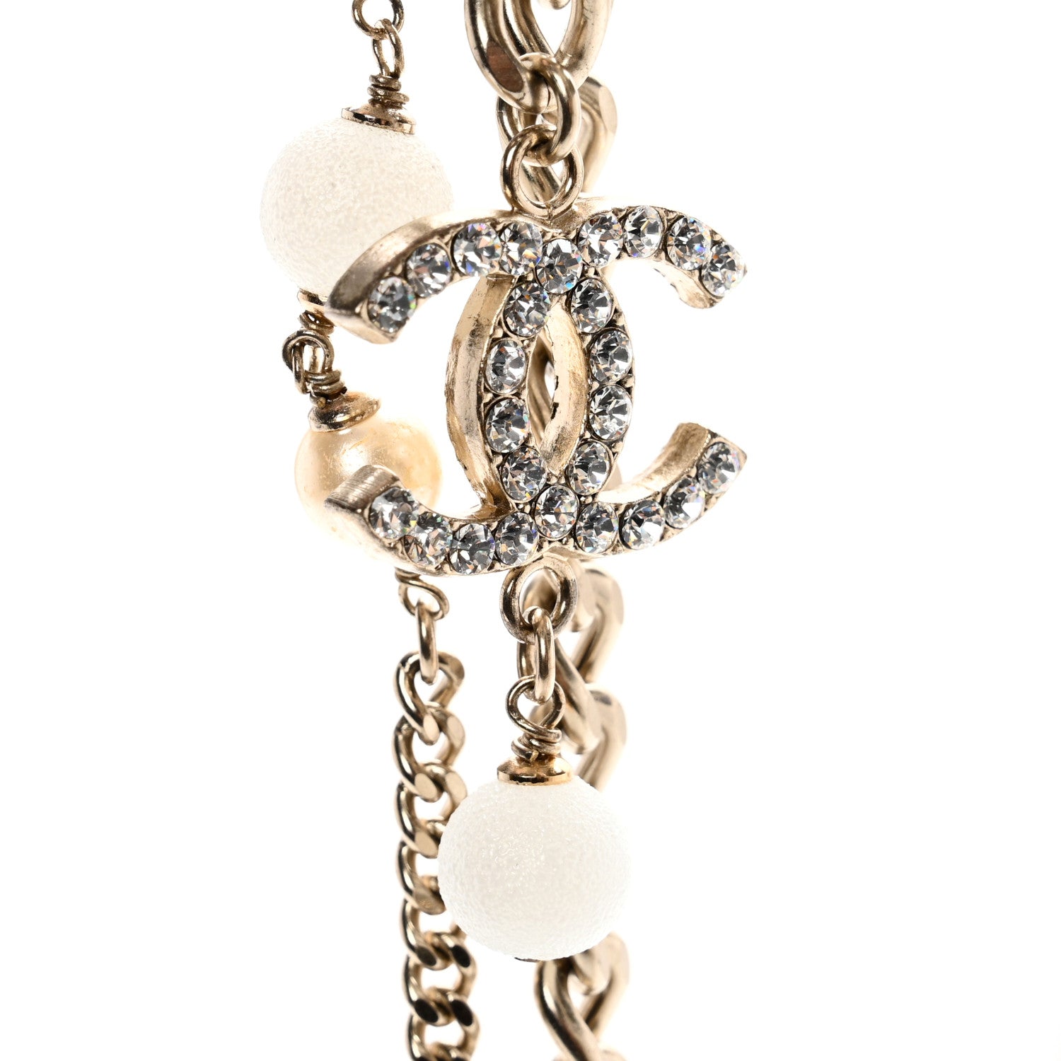 Chanel Pearl Crystal Beaded Camellia Chain Belt Gold White 5 of 7