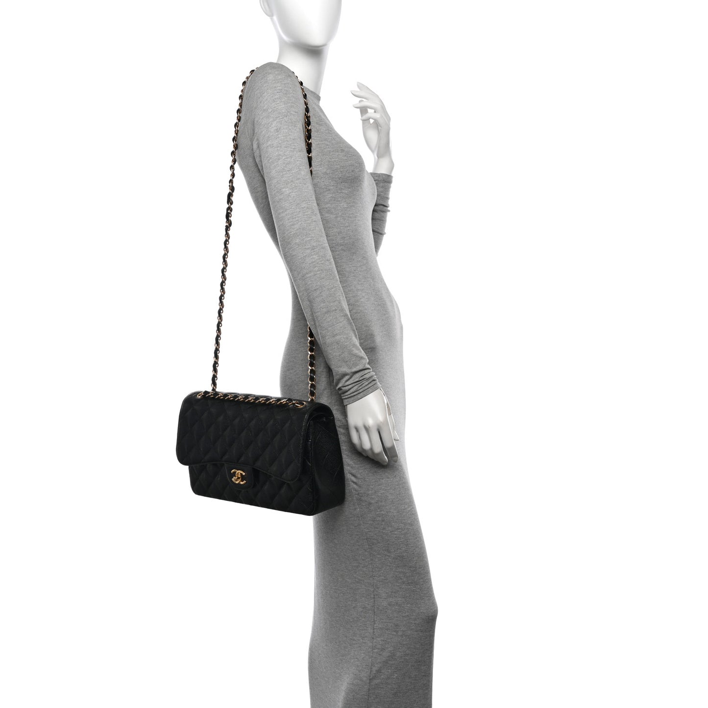 Caviar Quilted Jumbo Double Flap Black