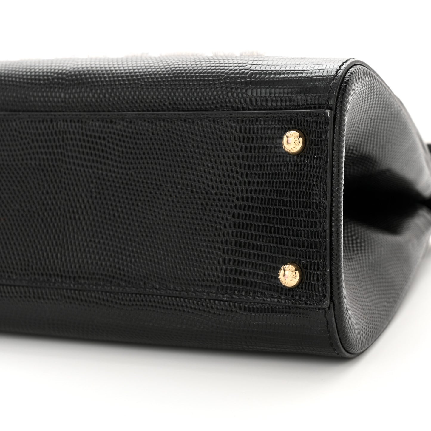 DOLCE & GABBANA Calfskin Iguana Embossed Studded Medium Fashion Sinner Patch Miss Sicily Satchel Black