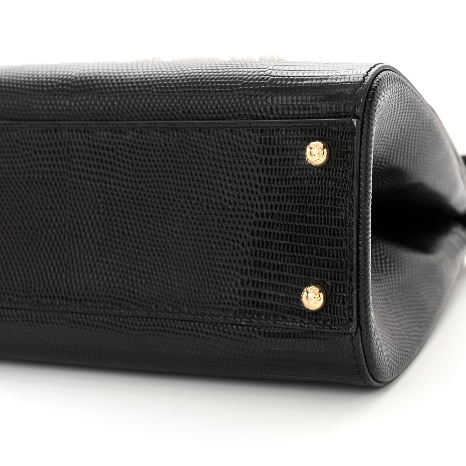 Dolce & Gabbana DOLCE & GABBANA Calfskin Iguana Embossed Studded Medium Fashion Sinner Patch Miss Sicily Satchel Black 9 of 10