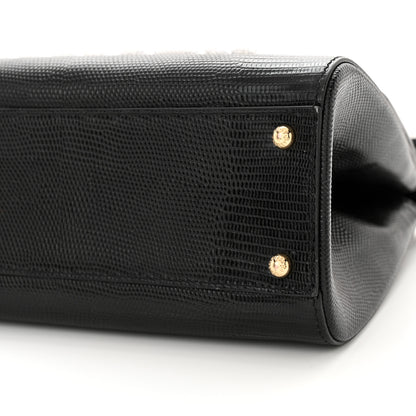 Dolce & Gabbana DOLCE & GABBANA Calfskin Iguana Embossed Studded Medium Fashion Sinner Patch Miss Sicily Satchel Black 9 of 10