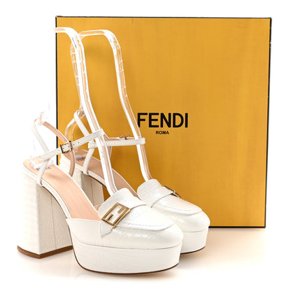 Fendi Calfskin Crocodile Embossed Promenade Slingback Platform Loafer Pumps 37 Bianco 9 of 9