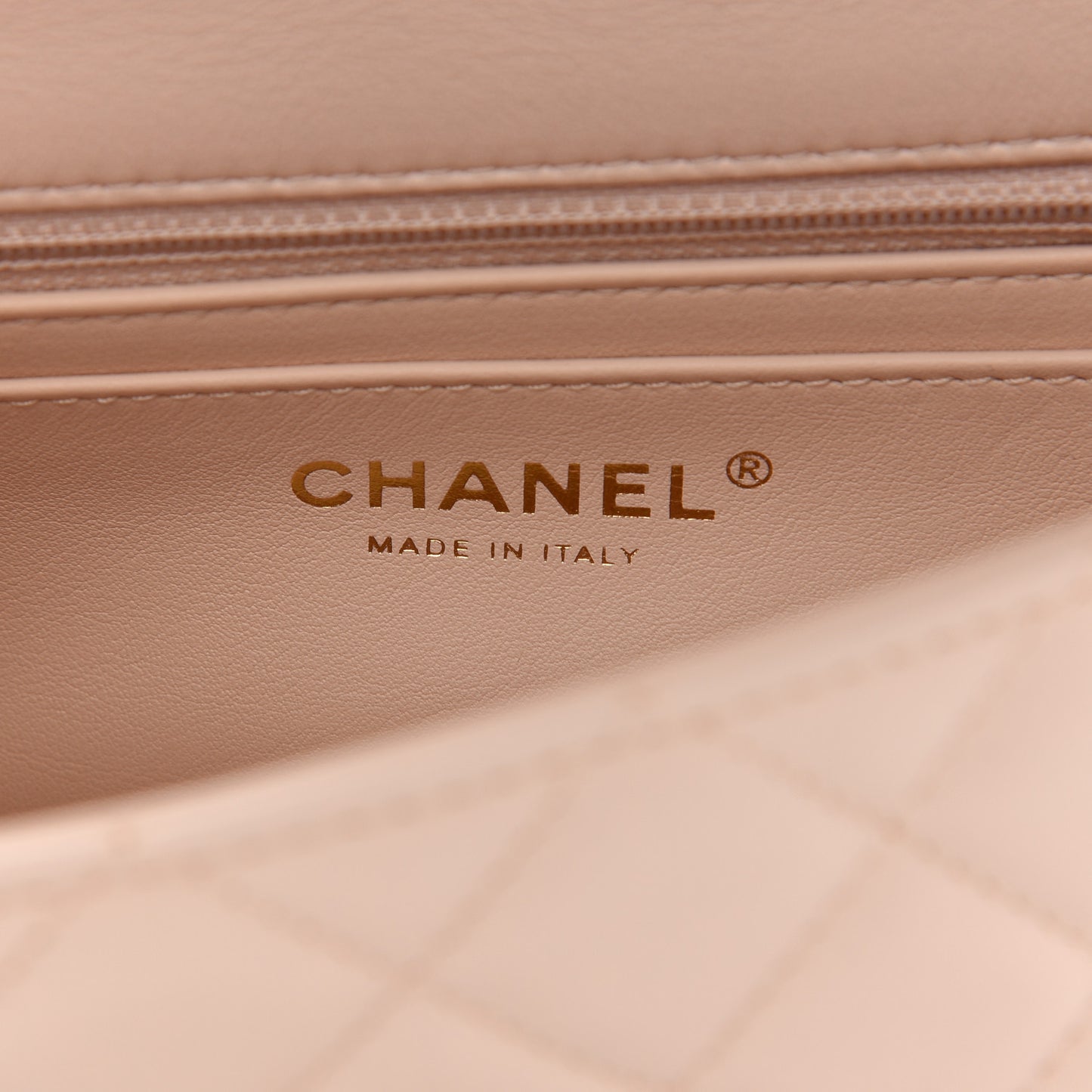 Lambskin Quilted Mini Rectangular Pearl Crush Flap Light Beige