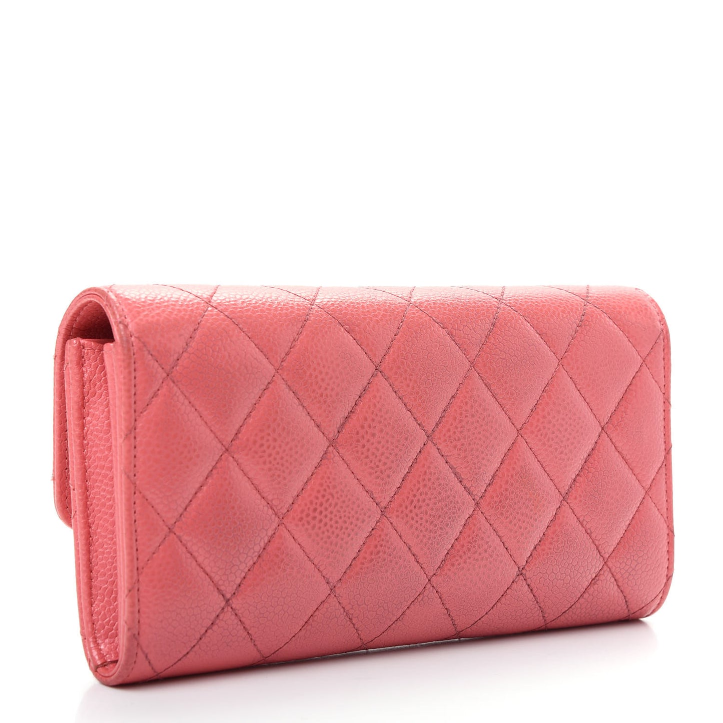 Caviar Quilted Large Gusset Flap Wallet Pink