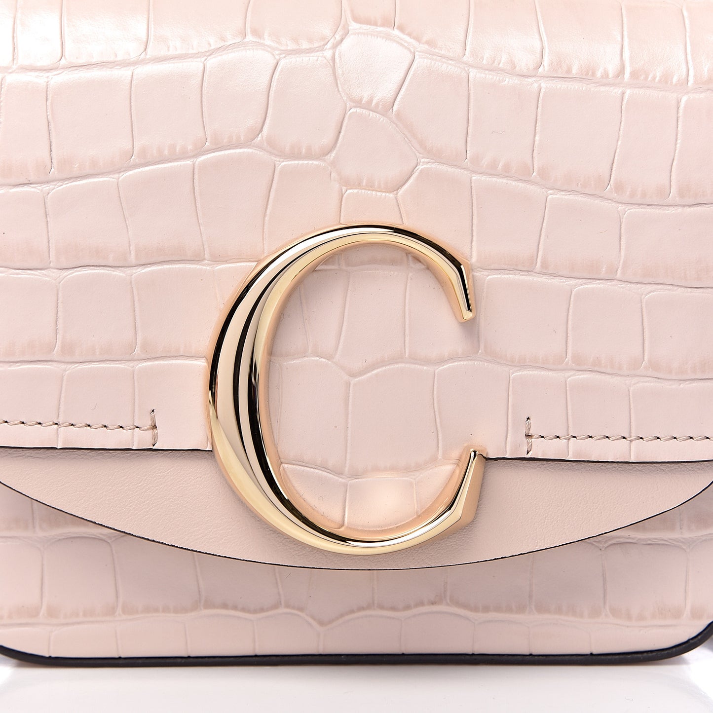 Calfskin Crocodile Embossed Mini C Double Carry Cement Pink