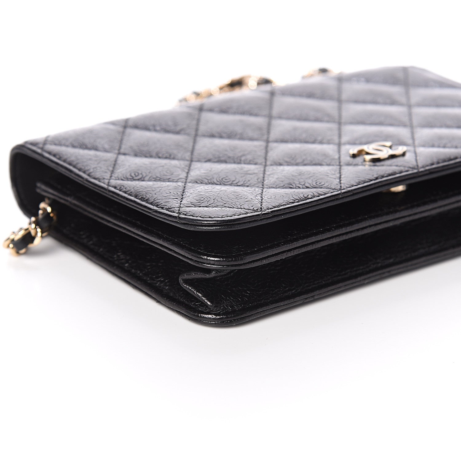 Chanel Calfskin Camellia Embossed Wallet on Chain WOC Black 8 of 10
