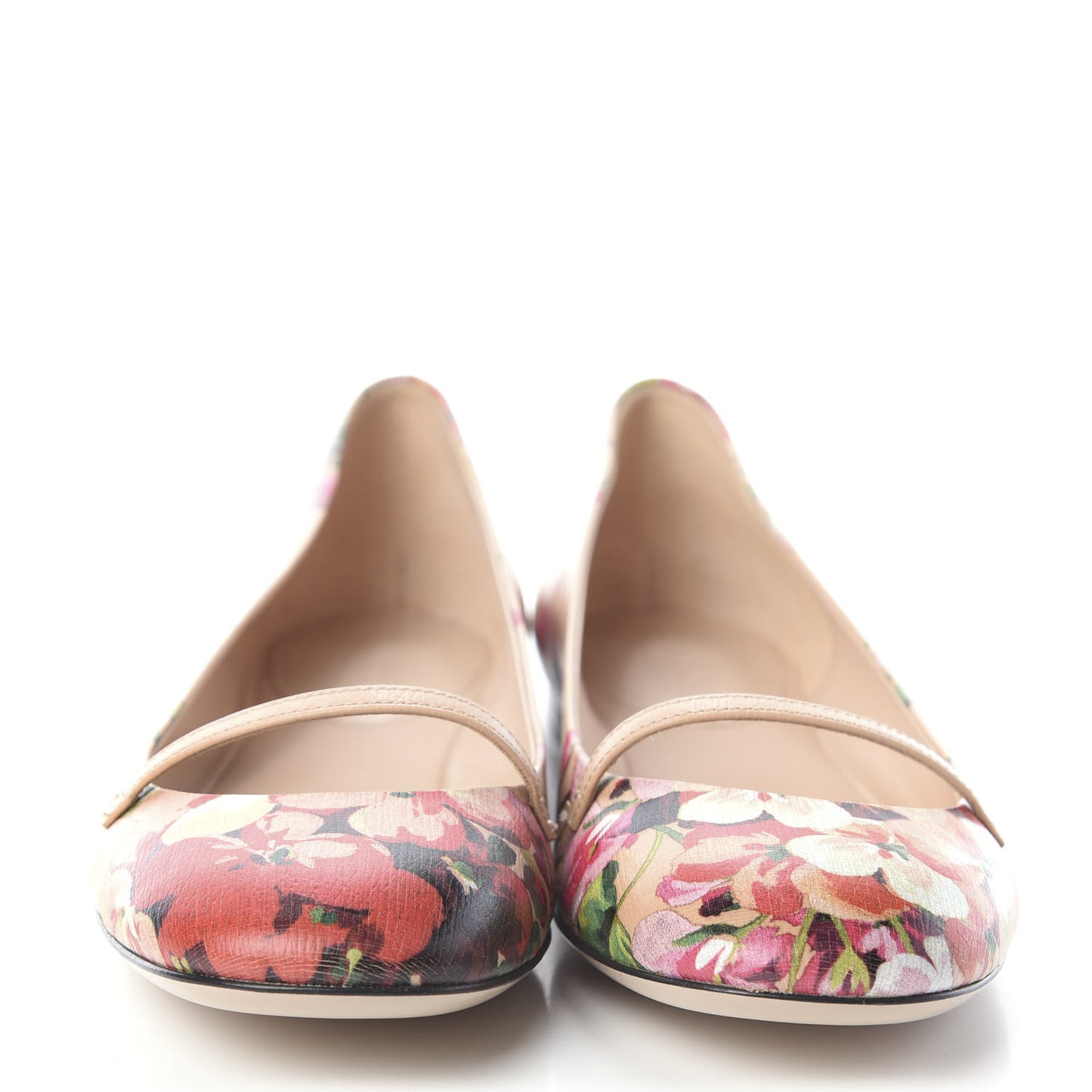 Calfskin Blooms Print Ballet Flats 36.5 Pink Apricot Multicolor