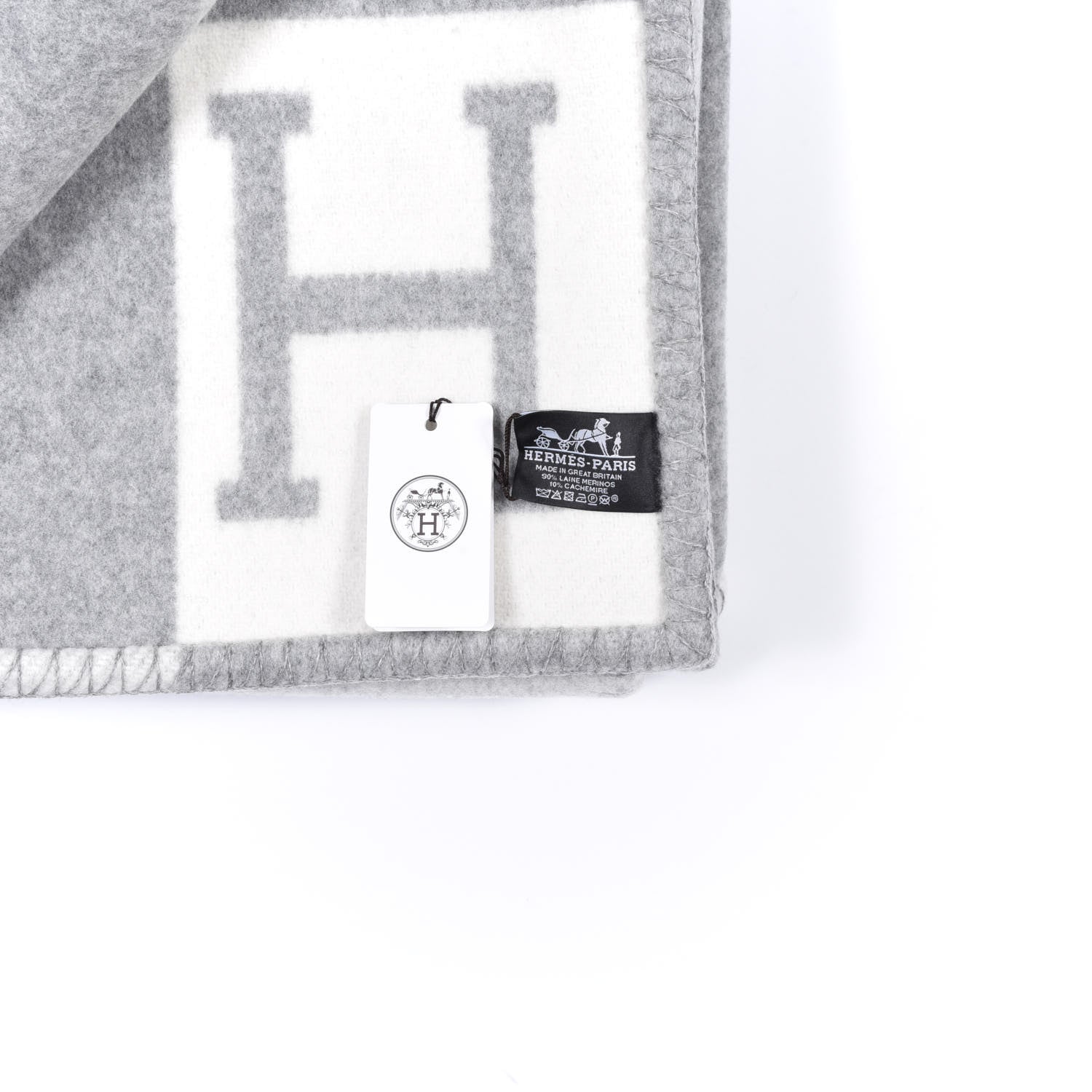 Hermes Wool Cashmere Avalon III Blanket Ecru Gris Clair 3 of 3