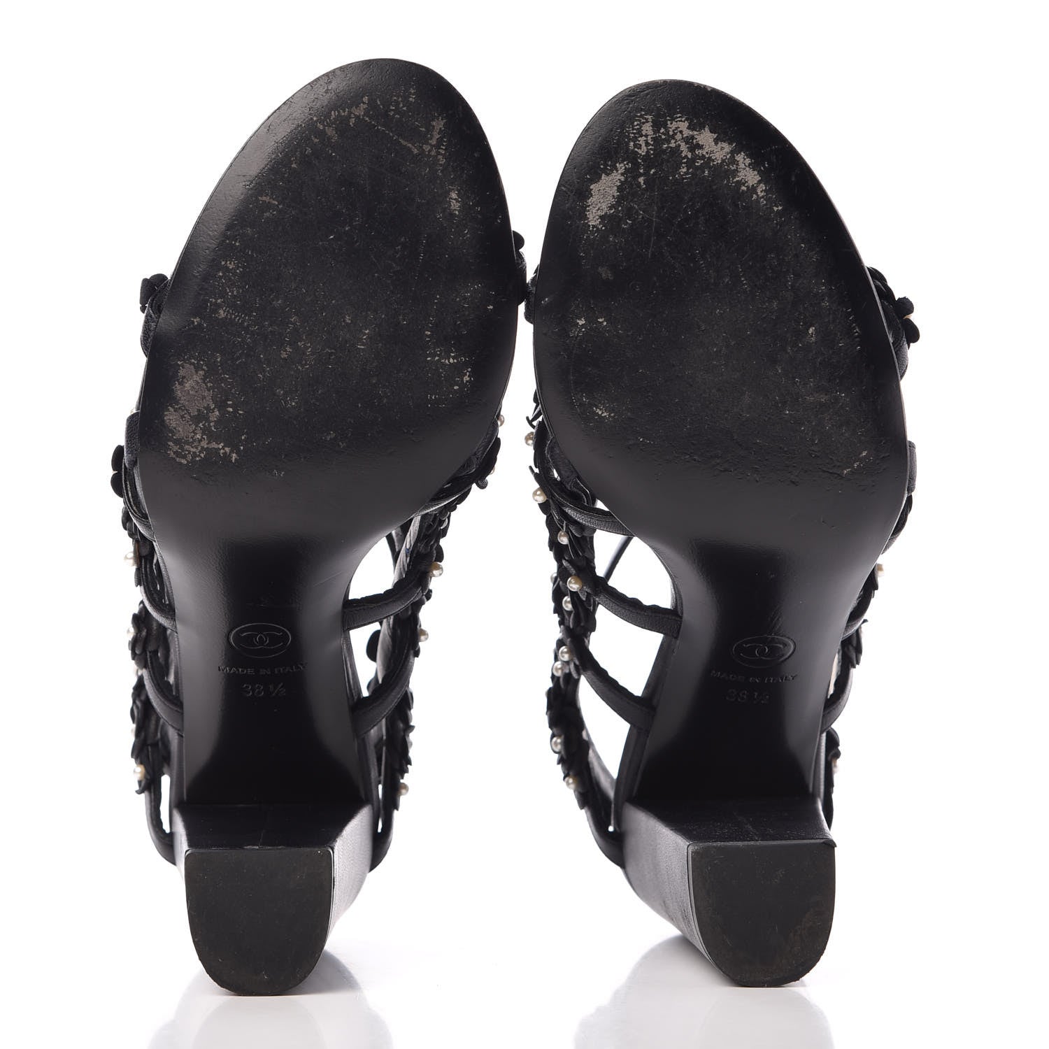 Chanel Lambskin Pearl Camellia Sandals 38.5 Dark Navy Blue 5 of 11