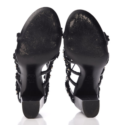 Chanel Lambskin Pearl Camellia Sandals 38.5 Dark Navy Blue 5 of 11