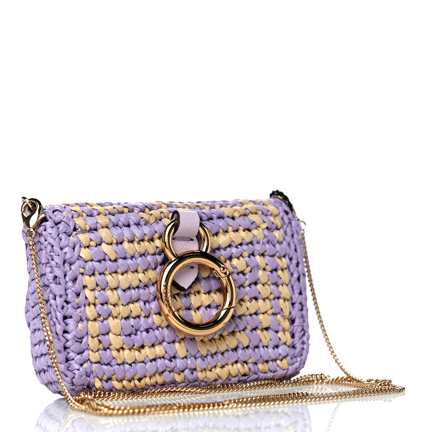 Raffia Vitello Seta FF Woven Nano Baguette Charm Anemone Natural