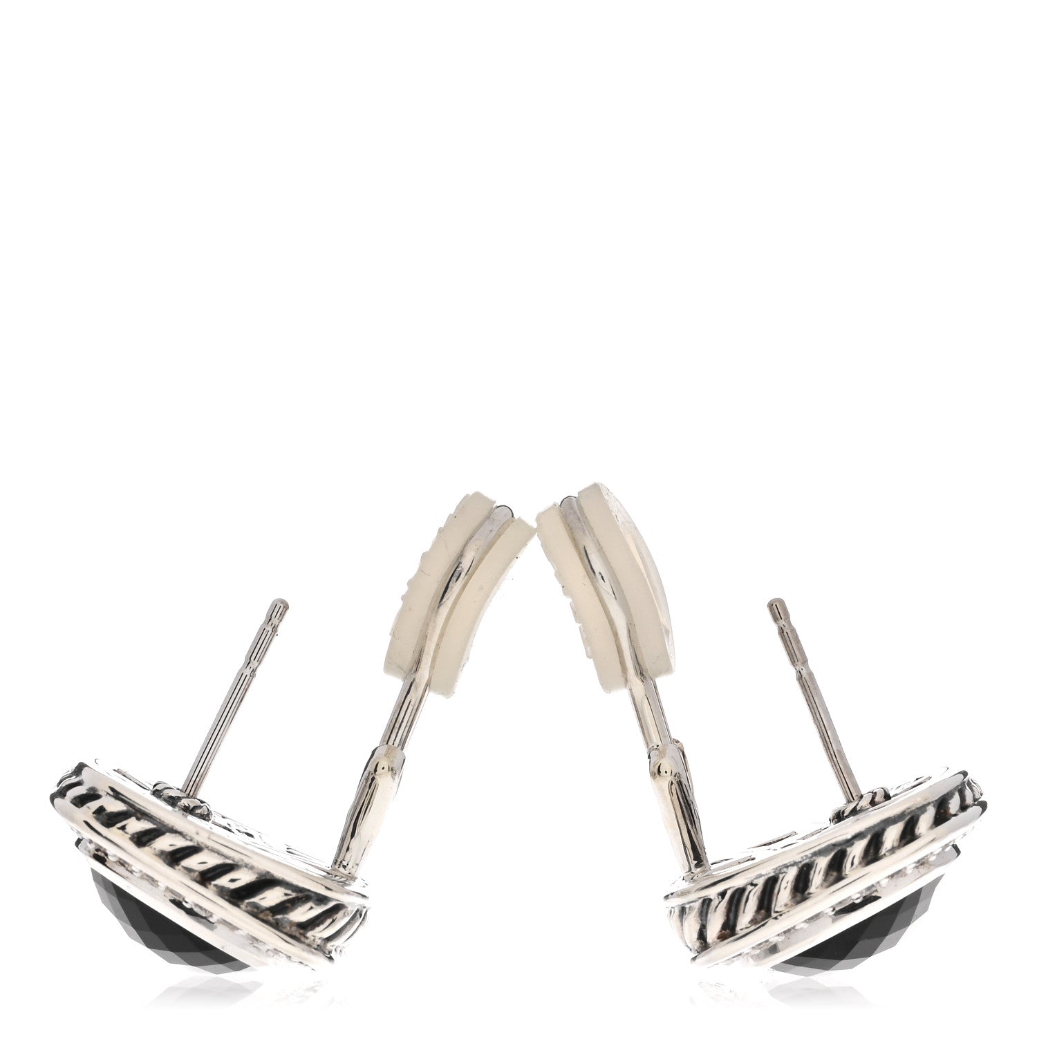 David Yurman Sterling Silver Diamond Black Onyx 11mm Albion Earrings 3 of 4