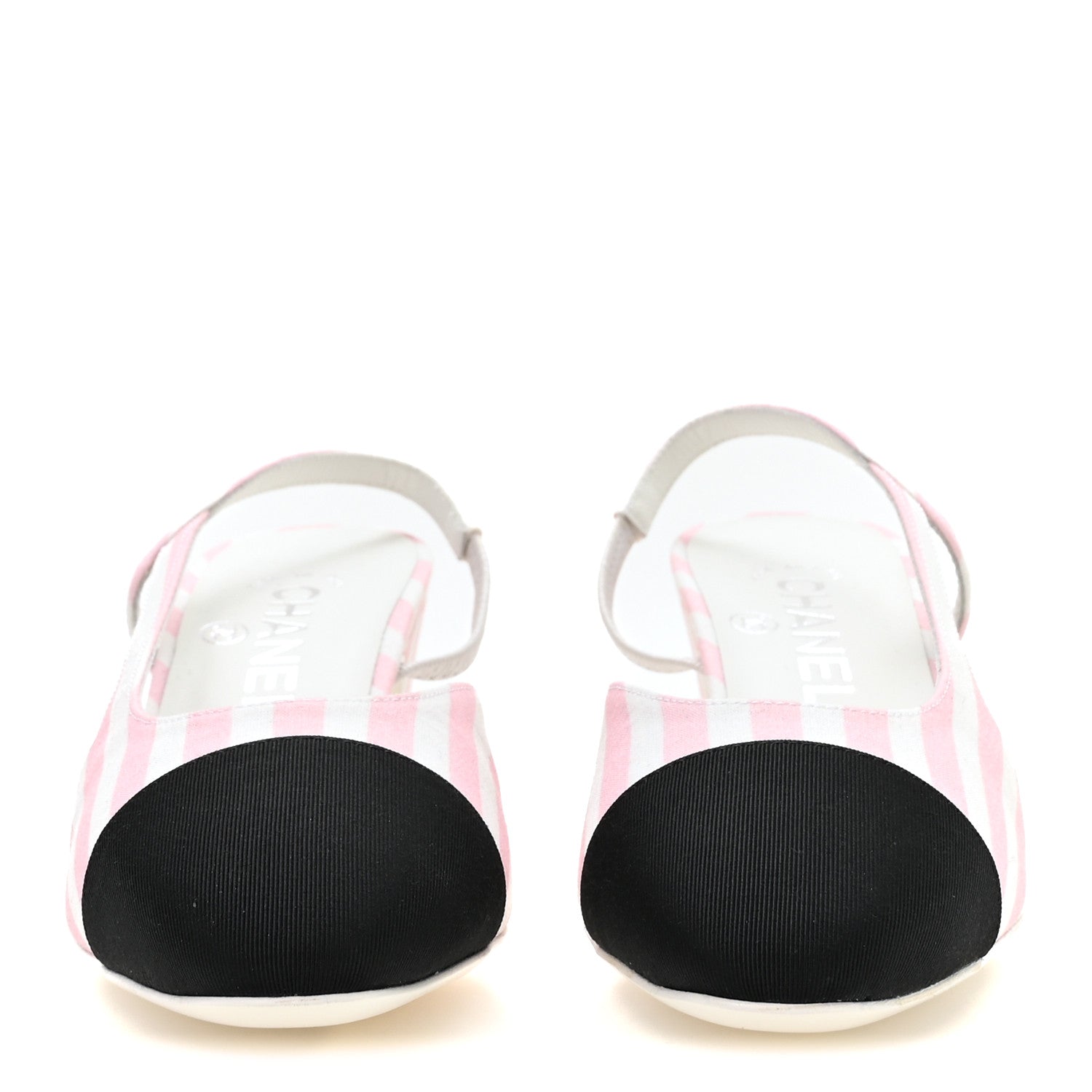 Chanel Fabric Grosgrain Cap Toe CC Striped Slingback Pumps 36 Pink White 3 of 8