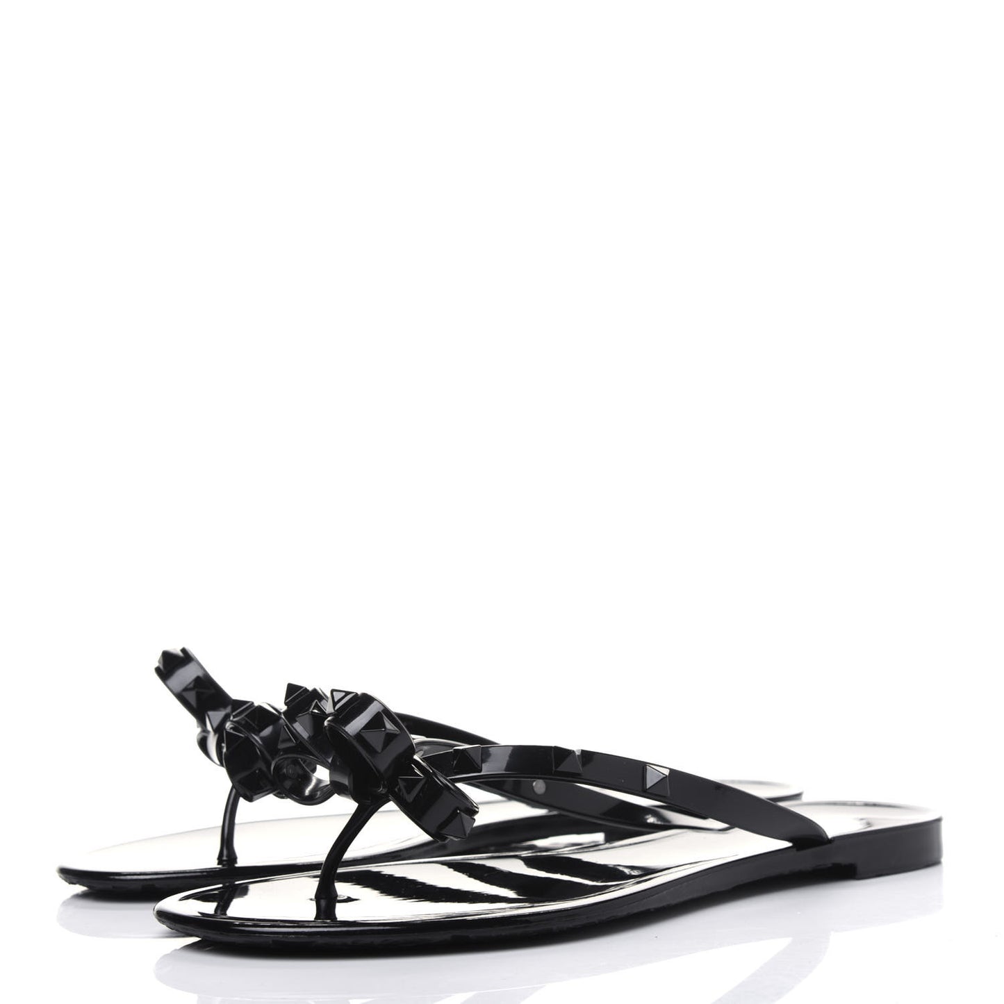 PVC Jelly Rockstud Bow Thong Sandals 40 Black