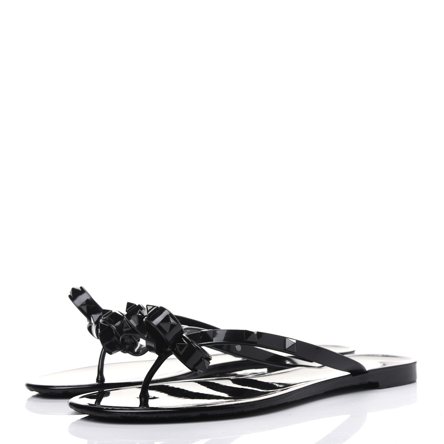 Valentino Garavani PVC Jelly Rockstud Bow Thong Sandals 40 Black 3 of 8