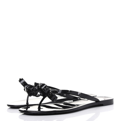Valentino Garavani PVC Jelly Rockstud Bow Thong Sandals 40 Black 3 of 8