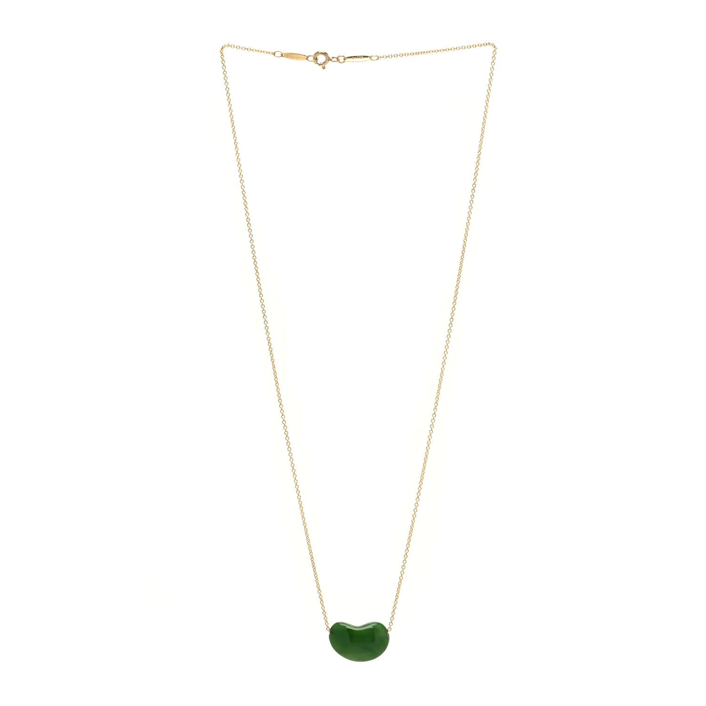 18K Yellow Gold Jade 18mm Elsa Peretti Bean Pendant Necklace
