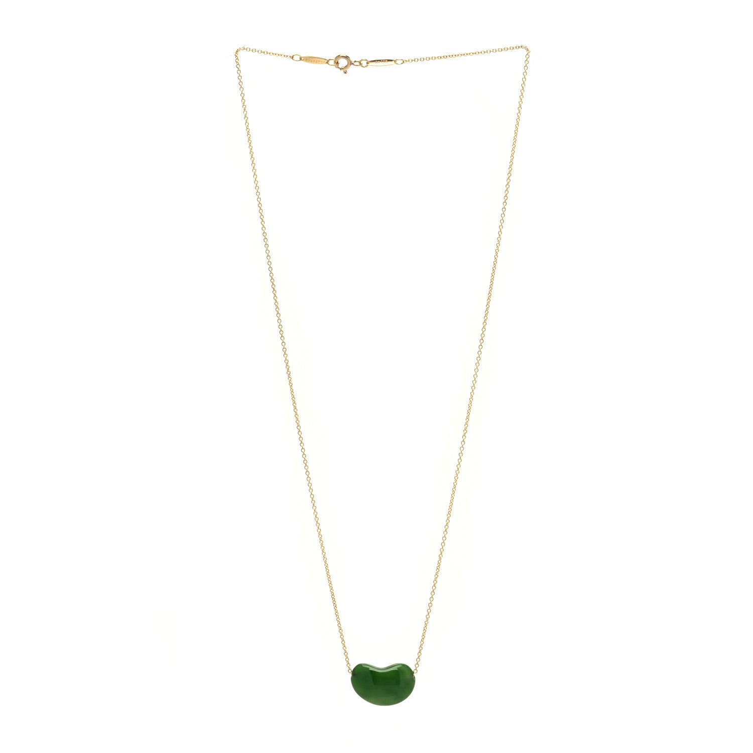 Tiffany 18K Yellow Gold Jade 18mm Elsa Peretti Bean Pendant Necklace 3 of 8