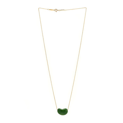 Tiffany 18K Yellow Gold Jade 18mm Elsa Peretti Bean Pendant Necklace 3 of 8