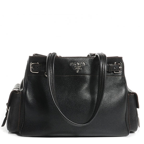 Prada Vitello Daino Logo Shoulder Bag Black 1 of 10
