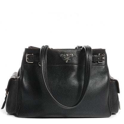 Prada Vitello Daino Logo Shoulder Bag Black 1 of 10