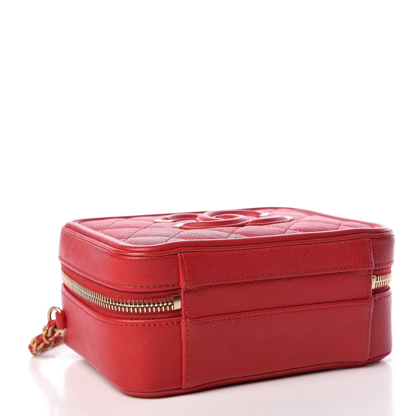Caviar Quilted Small CC Filigree Vanity Case Red
