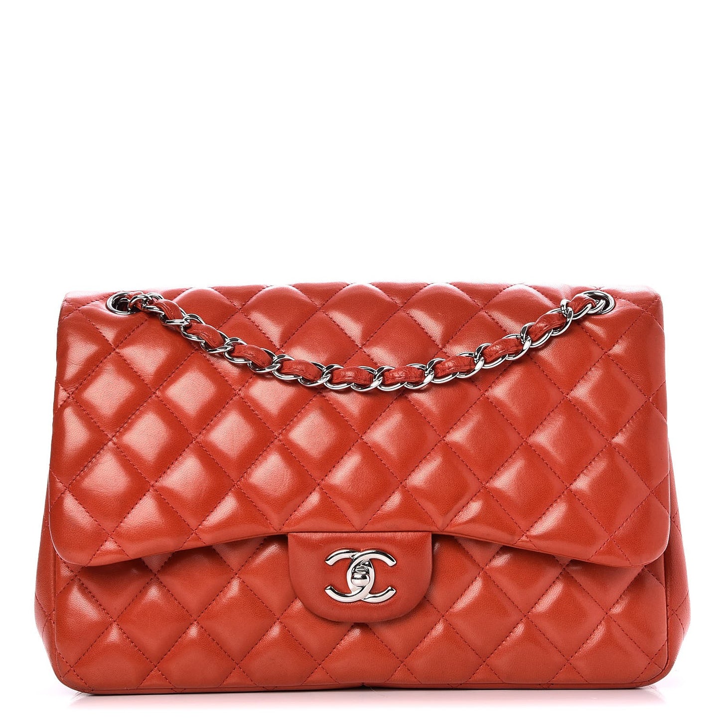 Lambskin Quilted Jumbo Double Flap Red