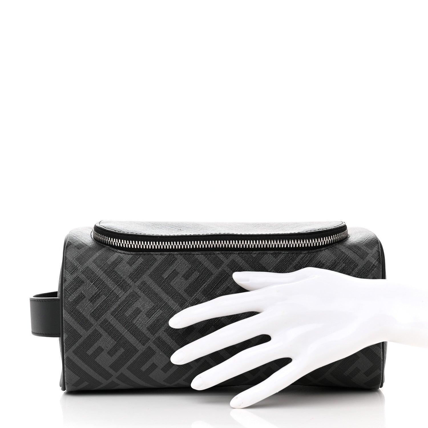 Fendi Shiny Glazed Fabric Vachetta FF 1974 Toiletry Case Black 2 of 8