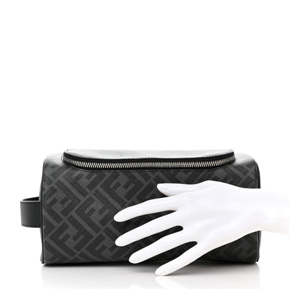 Fendi Shiny Glazed Fabric Vachetta FF 1974 Toiletry Case Black 2 of 8