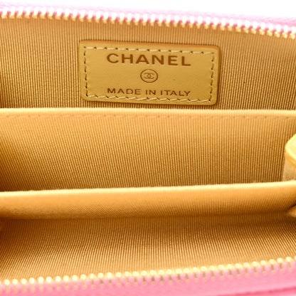 Chanel Lambskin Quilted Zip Around Coin Purse Wallet Pink Yellow 5 of 8