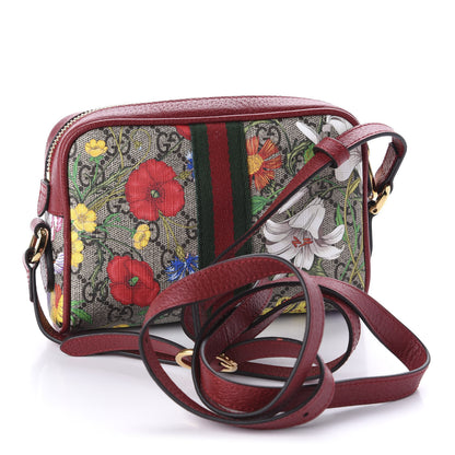 Gucci GG Supreme Monogram Flora Web Mini Ophidia Shoulder Bag Red 3 of 10
