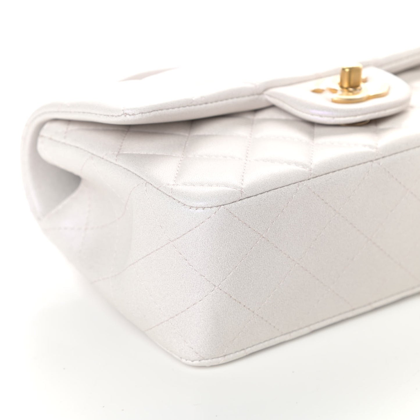 Iridescent Lambskin Quilted Mini Top Handle Rectangular Flap White