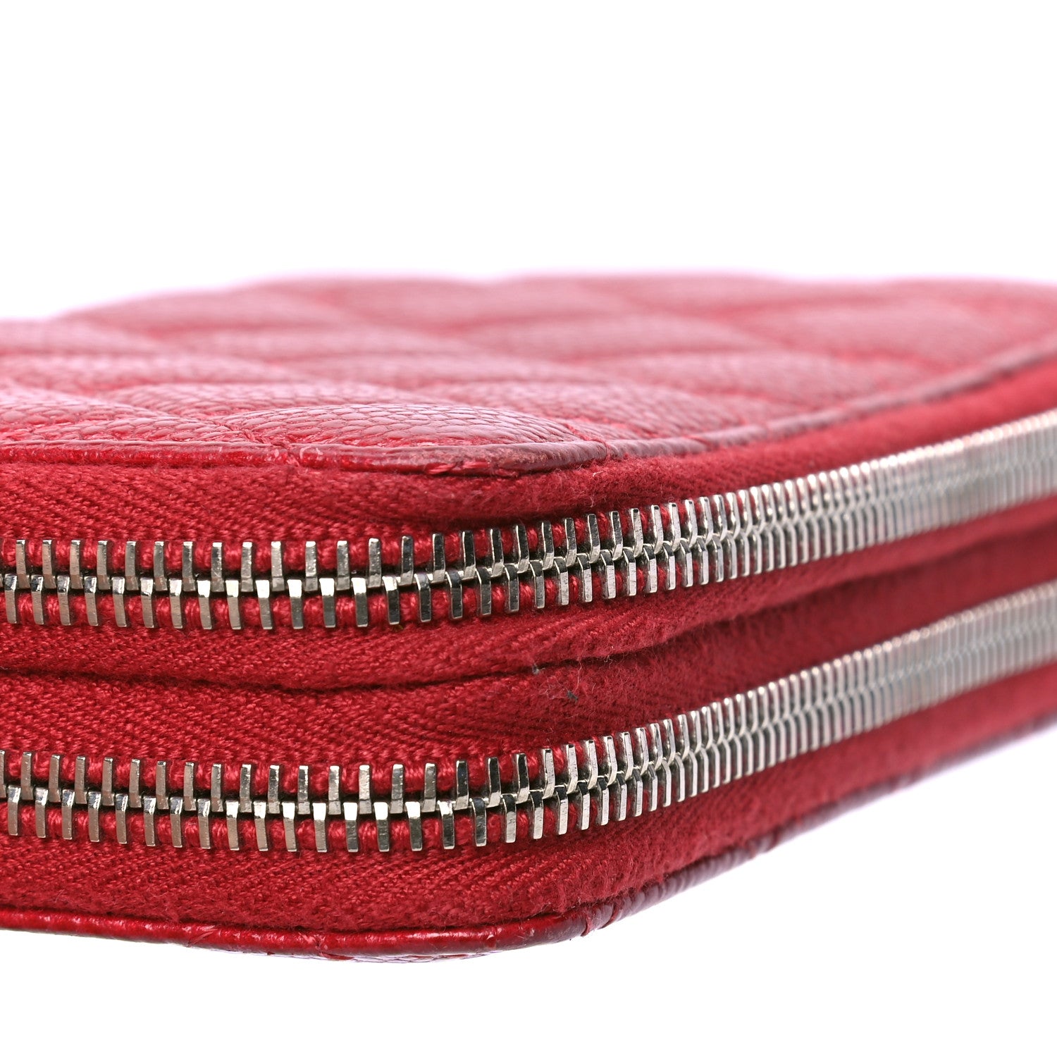 Chanel Caviar Quilted Gusset Double Zip Around Wallet Red 10 of 16