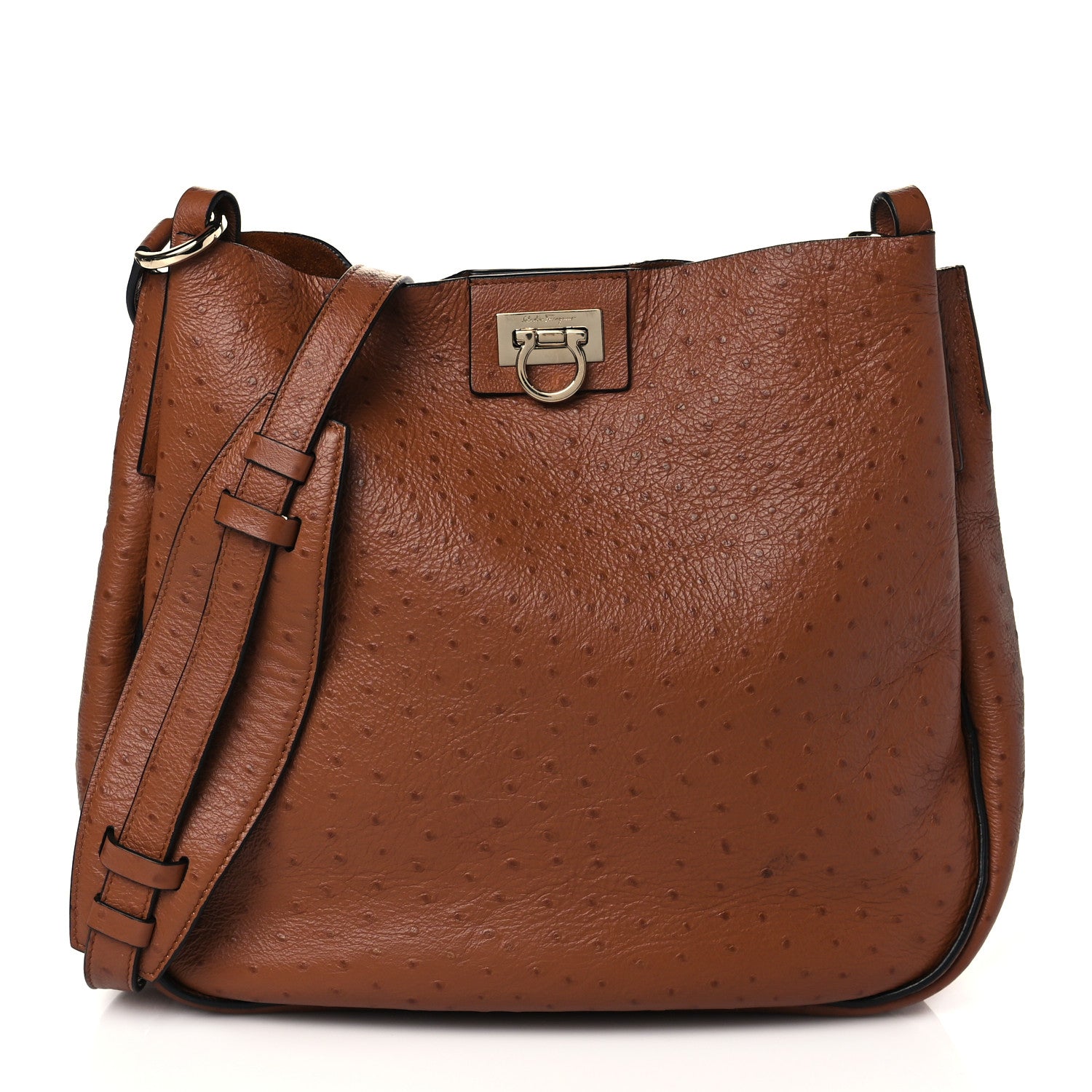 Salvatore Ferragamo Ostrich Reverse Hobo Brown 1 of 9