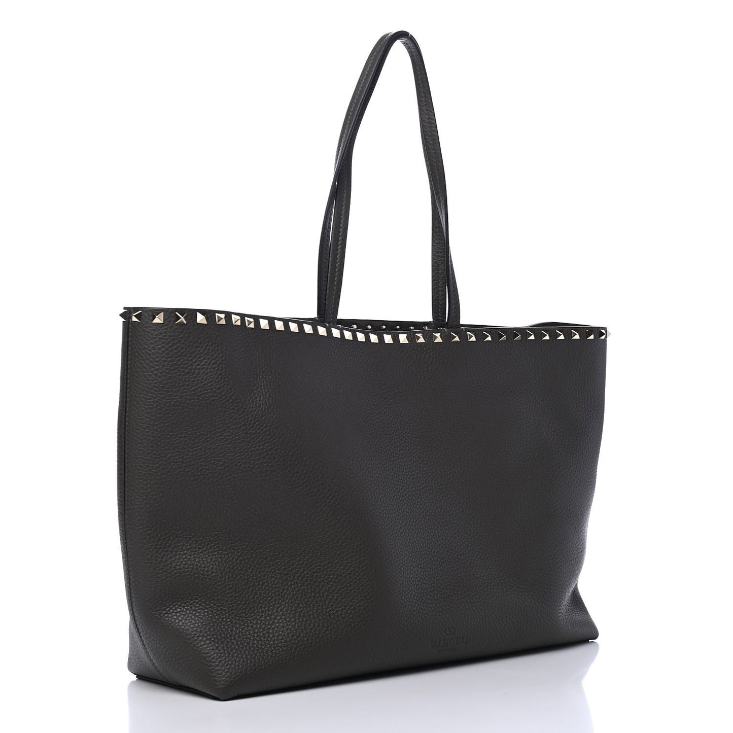 Grained Calfskin Rockstud Shoulder Tote Graphite