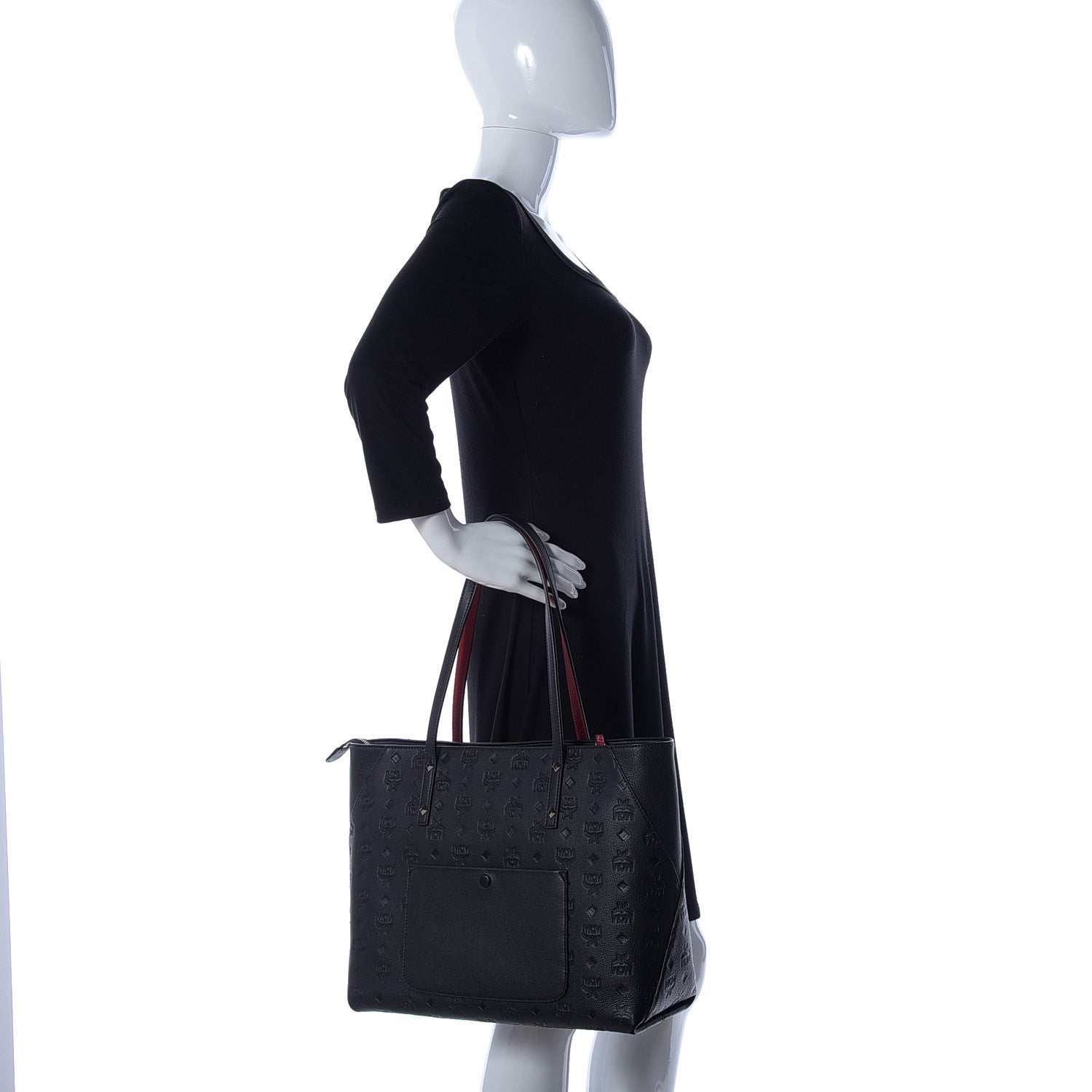 MCM Calfskin Ottomar Monogram Medium Klara Shopper Tote Black 2 of 16