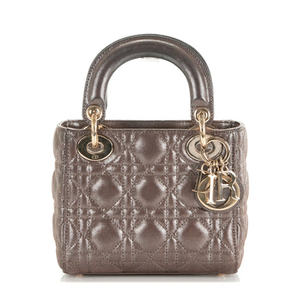 Christian Dior Metallic Calfskin Cannage Mini Lady Dior Brown 1 of 8