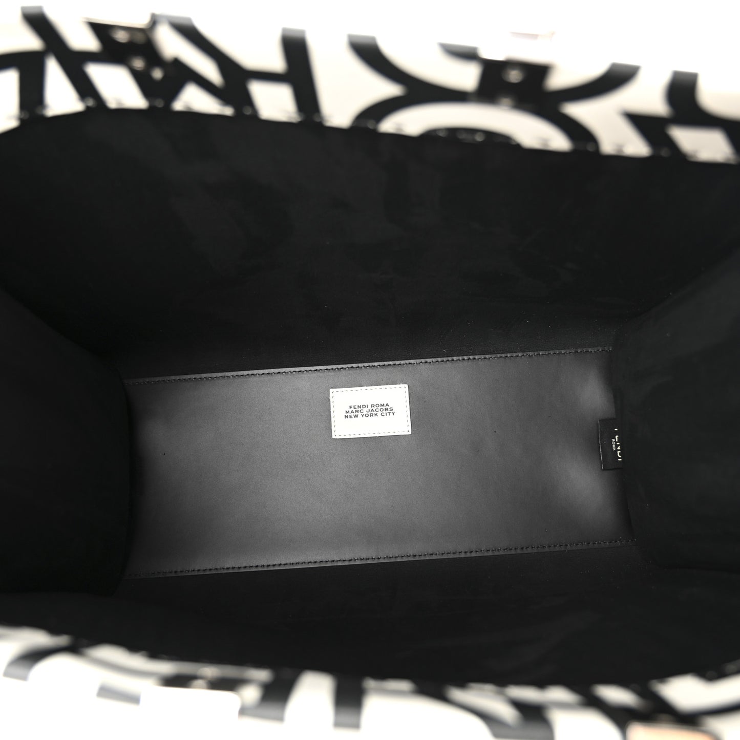 X MARC JACOBS Vitello King Logo Print Medium Fendi Sunshine Shopper Tote Black White