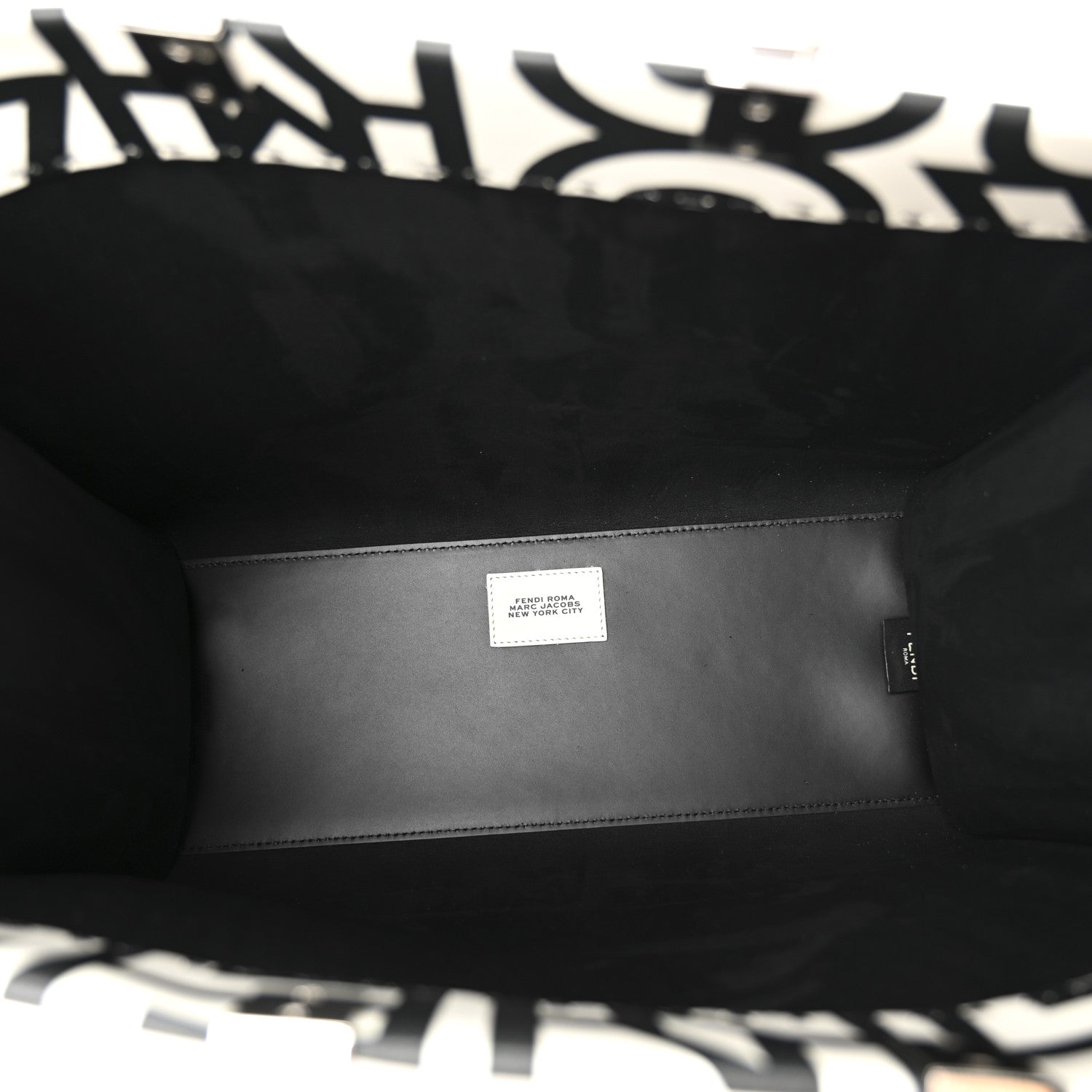 Fendi X MARC JACOBS Vitello King Logo Print Medium Fendi Sunshine Shopper Tote Black White 5 of 11