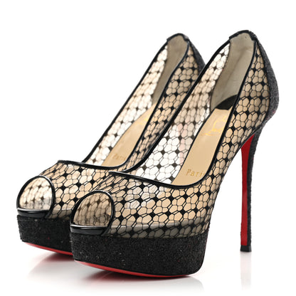 Christian Louboutin Rete Resille Fetish Lace Spider 130 Peep Toe Pumps 37 Black 3 of 10