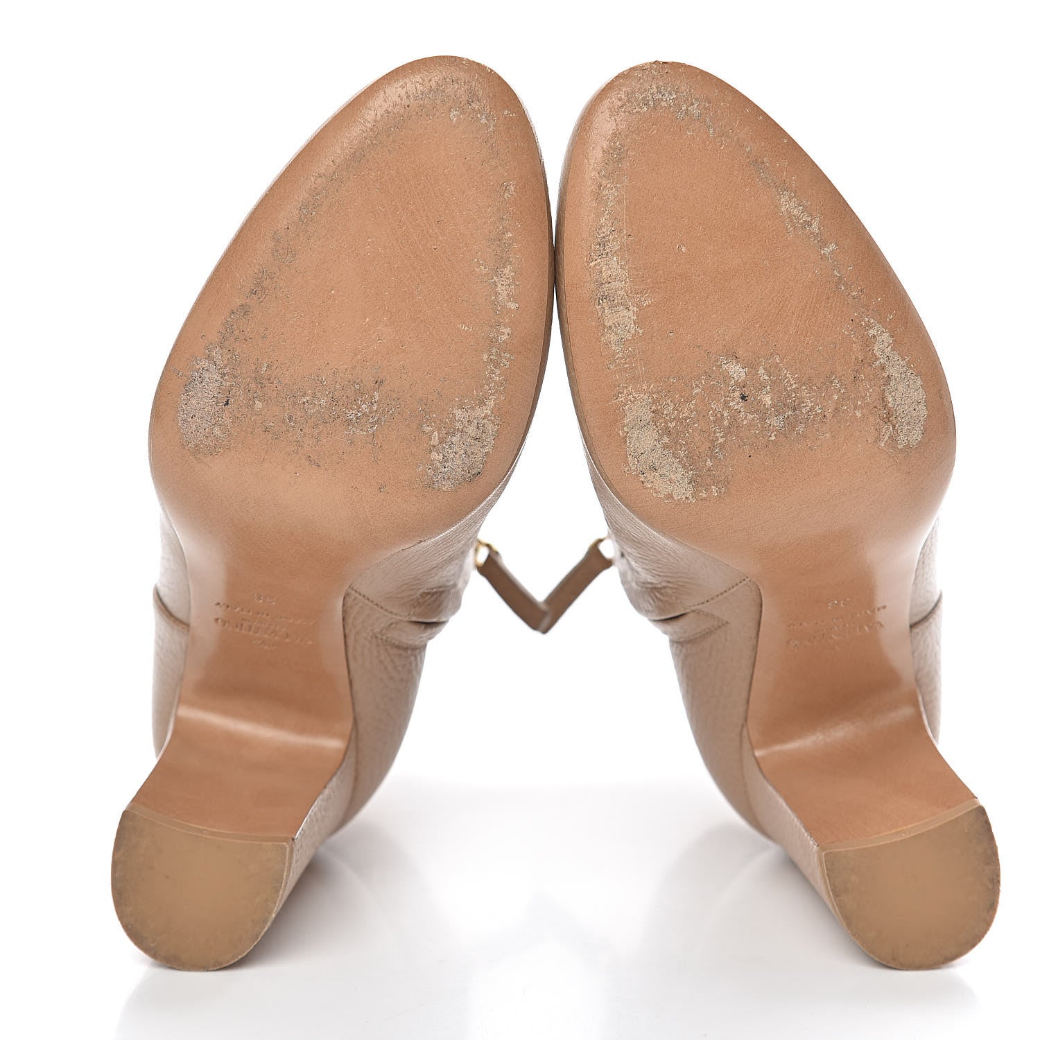 Valentino Garavani Pebbled Calfskin Rockstud Single Buckle 90mm Block Heel Ankle Boots 38 Camel Rose 7 of 12